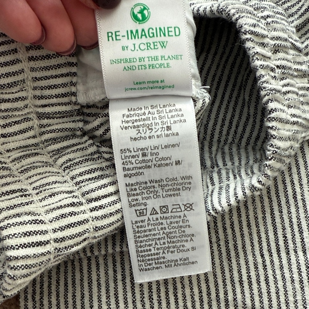 J. Crew Factory Women's Black and White Striped Cropped Linen Pants - Picture 8 of 11
